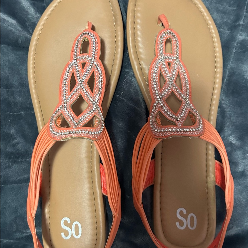 SO Women's Orange and Tan Sandals